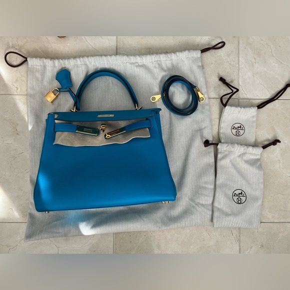 Hermes Kelly 28 Evercolor leather in Bleu Frida - Picture 2 of 2
